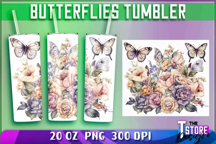 Butterflies Tumblers Wrap 20 oz | Butterflies PNG | PNG File