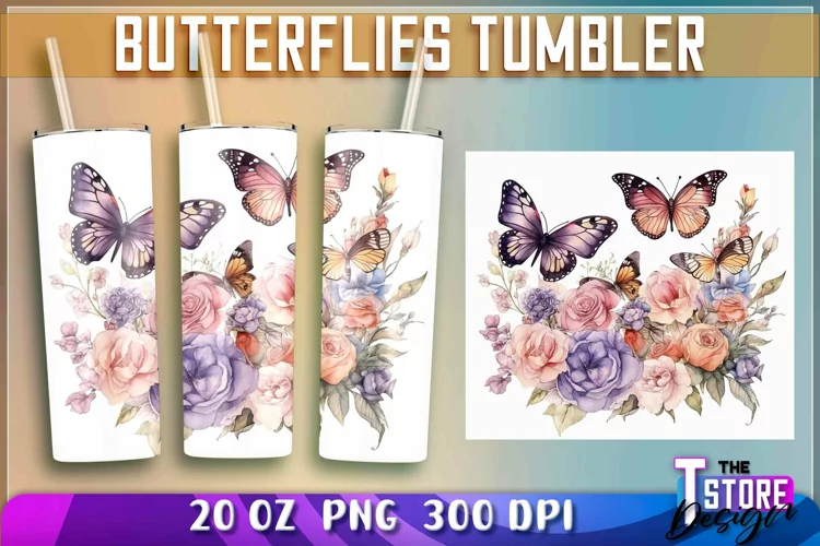 Butterflies Tumblers Wrap 20 oz | Butterflies PNG | PNG File