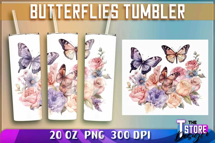 Butterflies Tumblers Wrap 20 oz | Butterflies PNG | PNG File