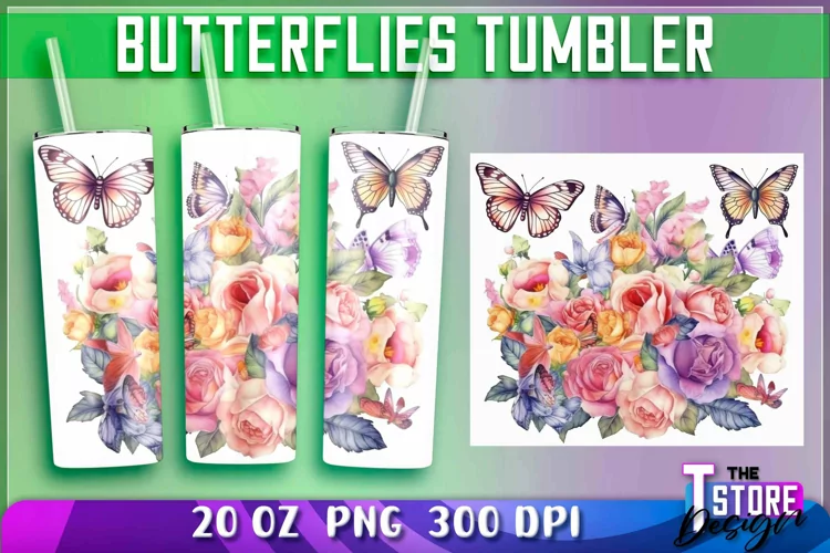 Butterflies Tumblers Wrap 20 oz | Butterflies PNG | PNG File