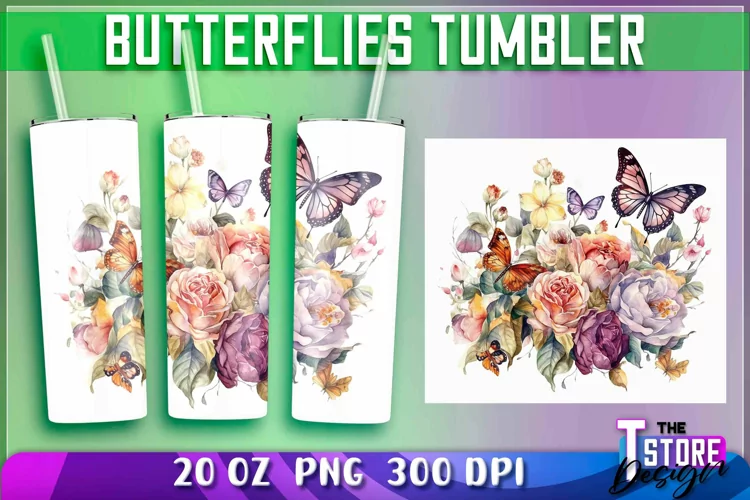 Butterflies Tumblers Wrap 20 oz | Butterflies PNG | PNG File