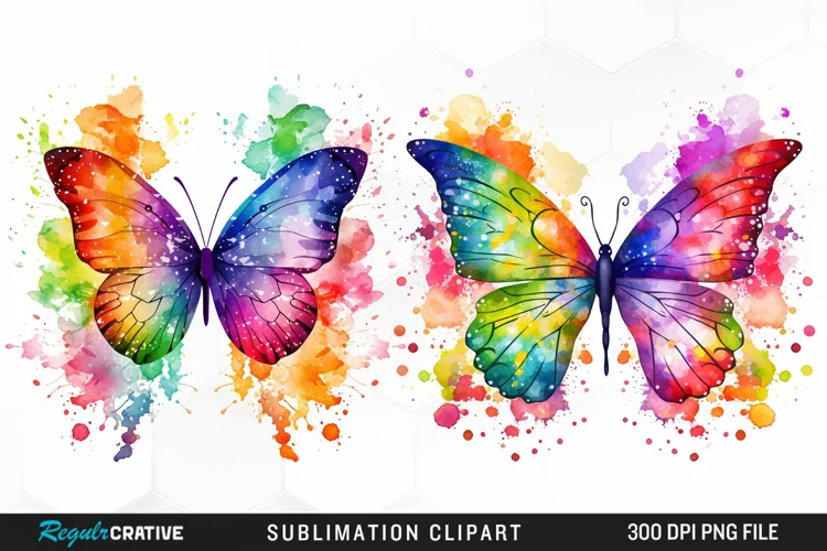 Watercolor Butterflies Illustration Clipart