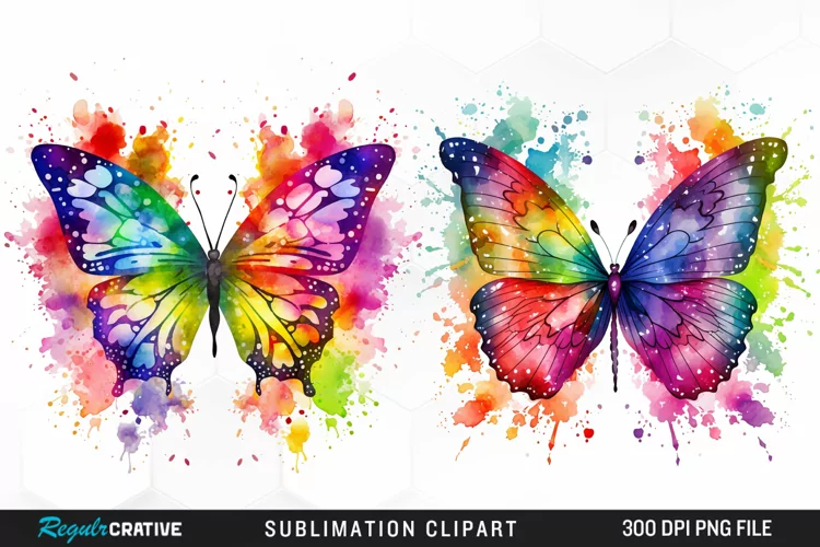 Watercolor Butterflies Illustration Clipart