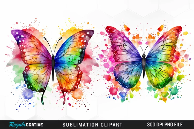 Watercolor Butterflies Illustration Clipart