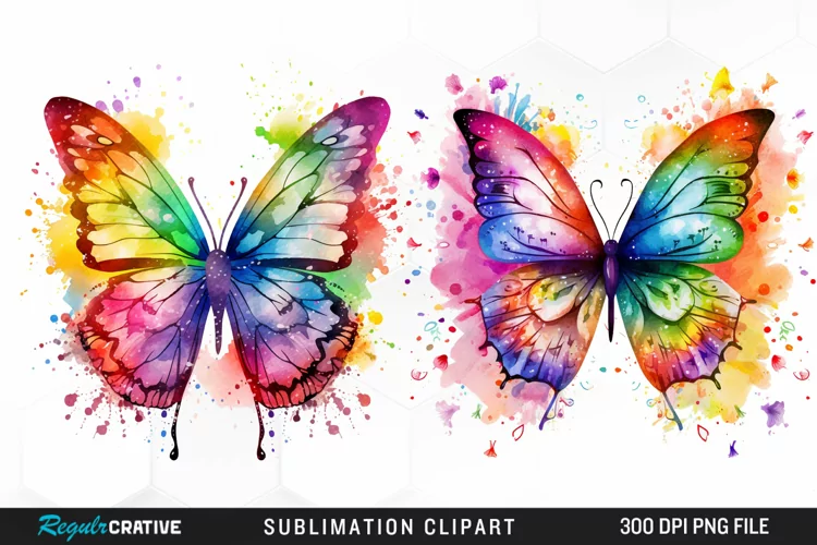 Watercolor Butterflies Illustration Clipart