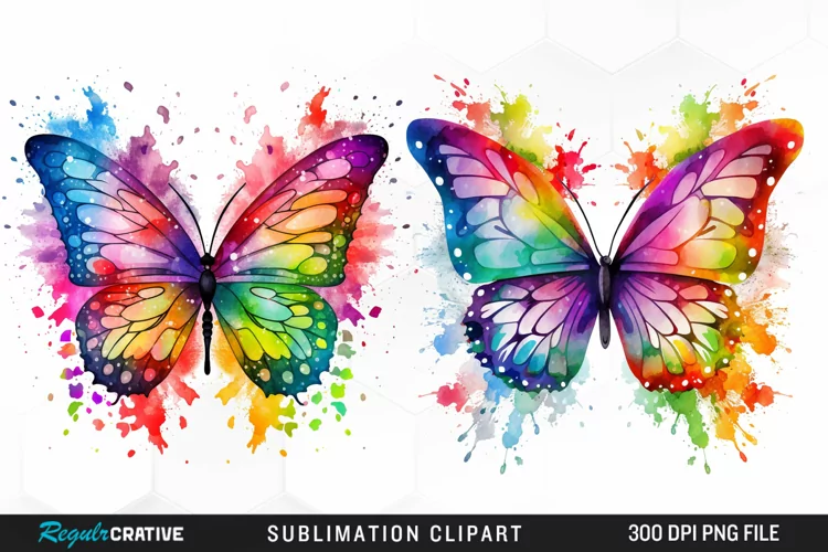 Watercolor Butterflies Illustration Clipart