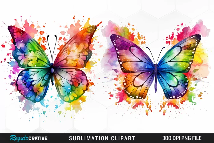 Watercolor Butterflies Illustration Clipart
