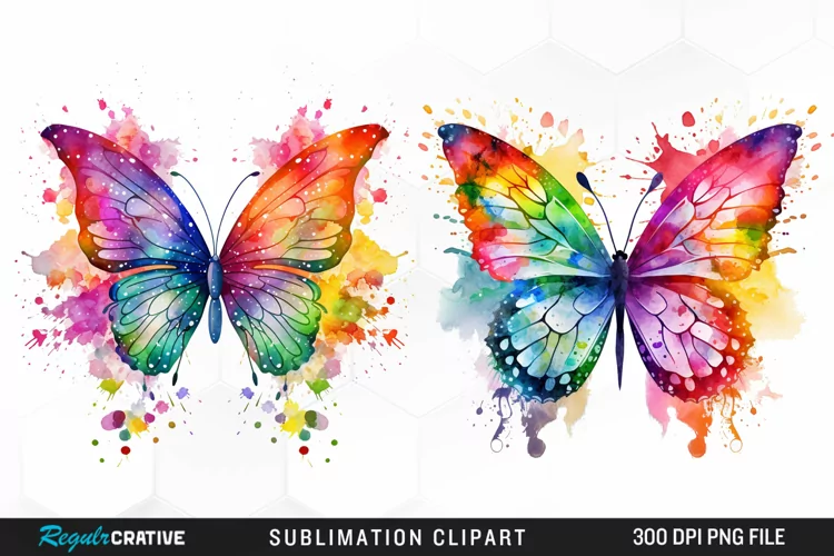 Watercolor Butterflies Illustration Clipart