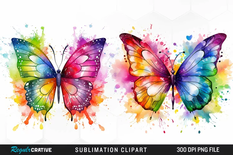 Watercolor Butterflies Illustration Clipart