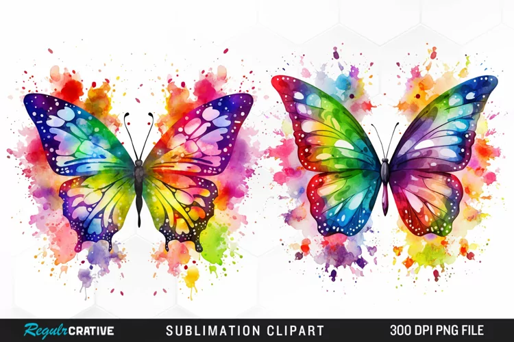 Watercolor Butterflies Illustration Clipart