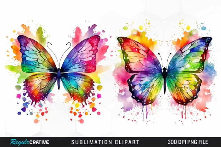 Watercolor Butterflies Illustration Clipart