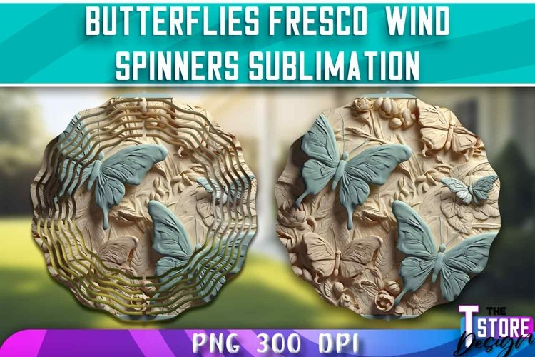 Butterflies Fresco Wind Spinners Sublimation | PNG Design example image 1