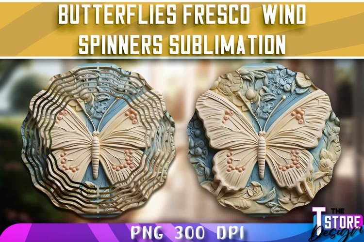 Butterflies Fresco Wind Spinners Sublimation | PNG Design example image 1