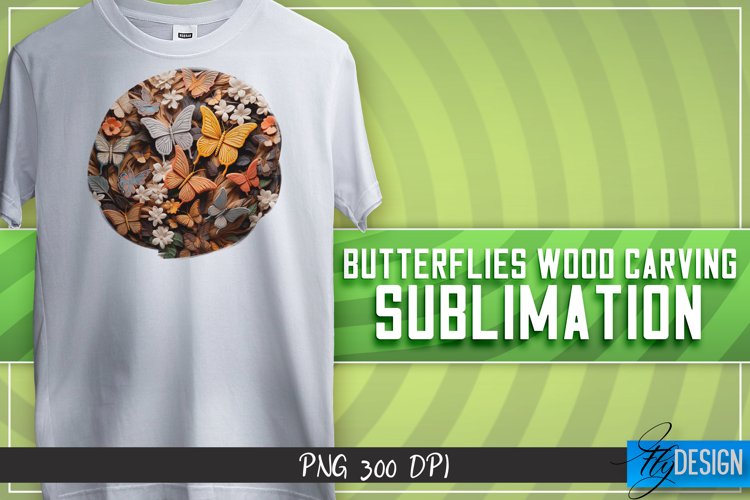 Buttefly Wood Carving Effect Sublimation Design | Butterfly