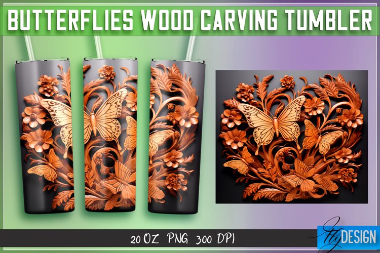 Butterfly 3d Effect Wood Carving Tumbler Wrap | Butterfly