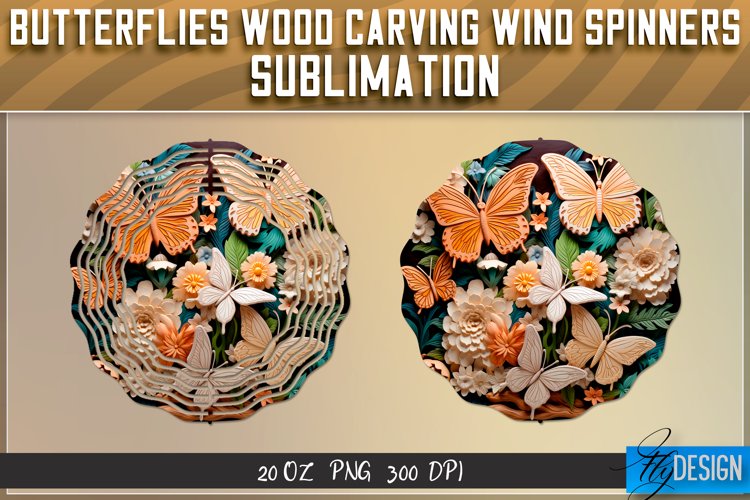 Butterfly Wood Carving Effect Wind Spinners Sublimation