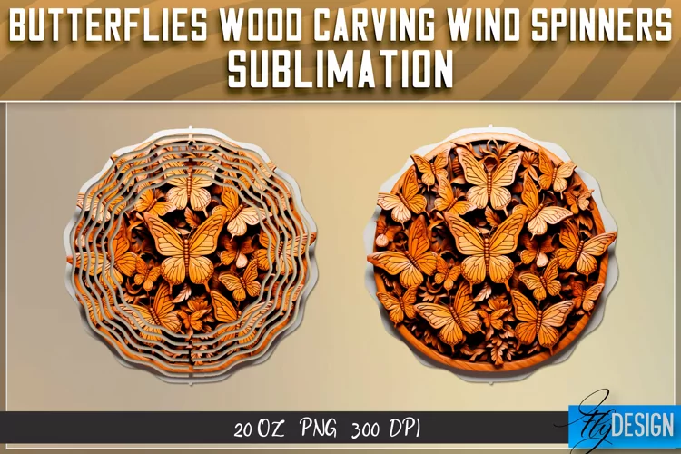 Butterfly Wood Carving Effect Wind Spinners Sublimation