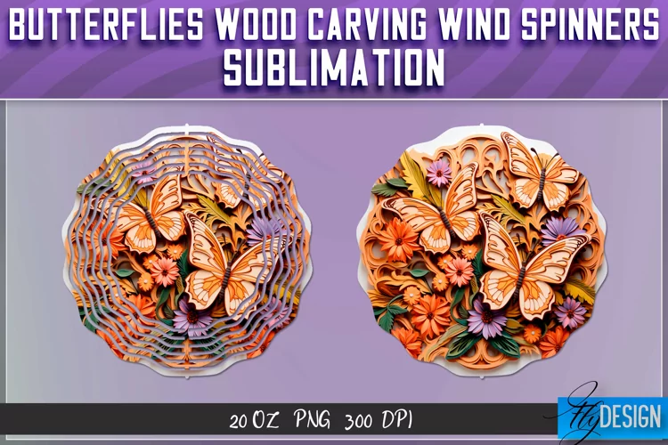 Butterfly Wood Carving Effect Wind Spinners Sublimation