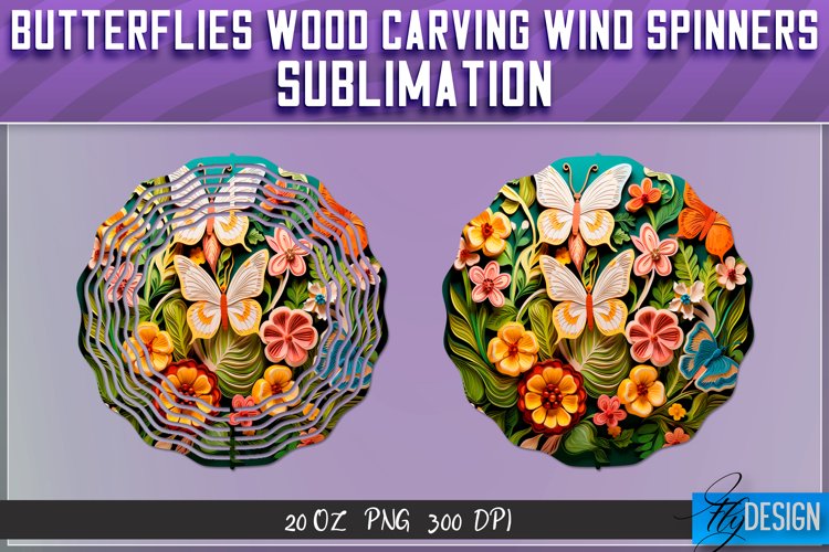 Butterfly Wood Carving Effect Wind Spinners Sublimation