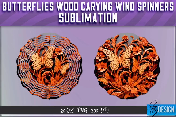 Butterfly Wood Carving Effect Wind Spinners Sublimation