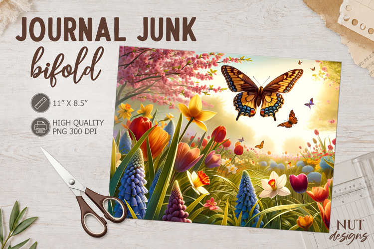 Summer Butterfly Journal Junk Bifold Floral digital paper
