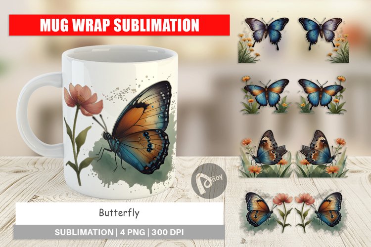 Mug Wrap Design Butterfly illustration