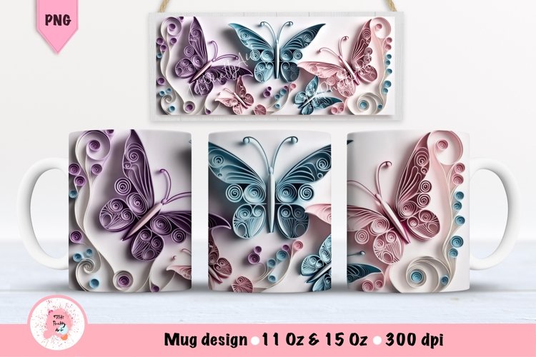 Butterfly 3D Mug Wrap For 11 oz and 15 oz