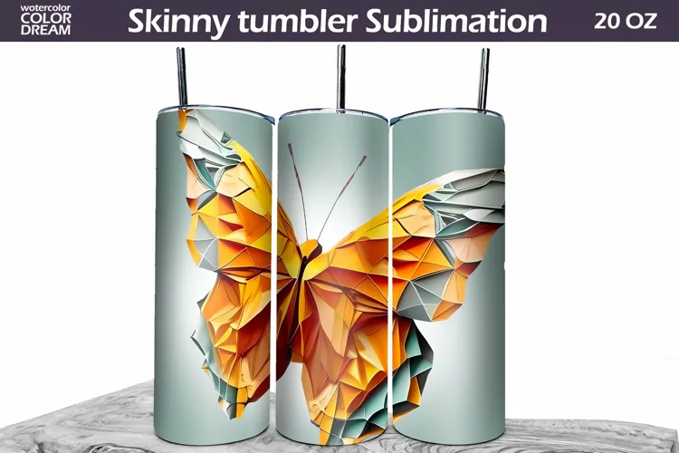 3D Butterfly Tumbler | Yellow Butterfly Tumbler Wrap