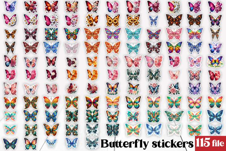 Butterfly flower stickers | Summer butterfly PNG stickers
