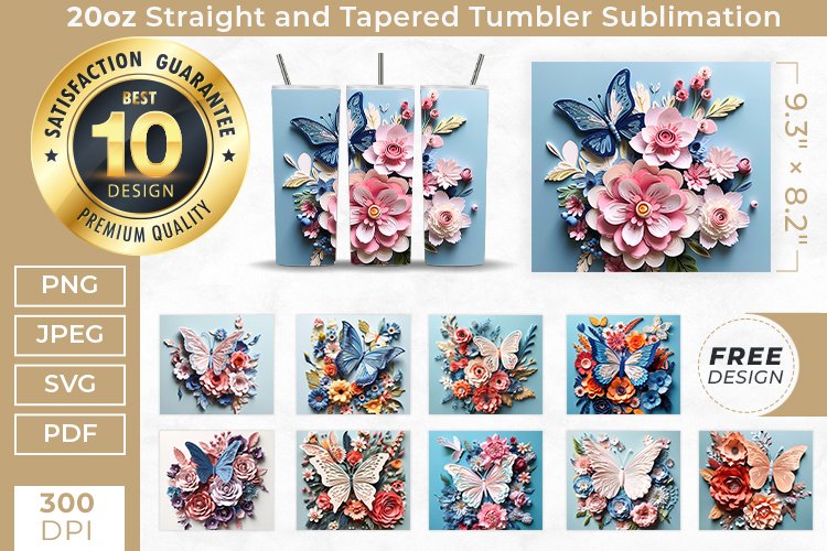 3D 20oz Butterfly and Flower Tumblers Sublimation