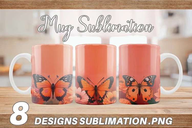 Butterfly on Spring Mug sublimation design