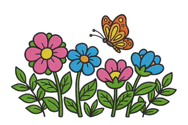 Butterfly and Wildflower Garden Embroidery