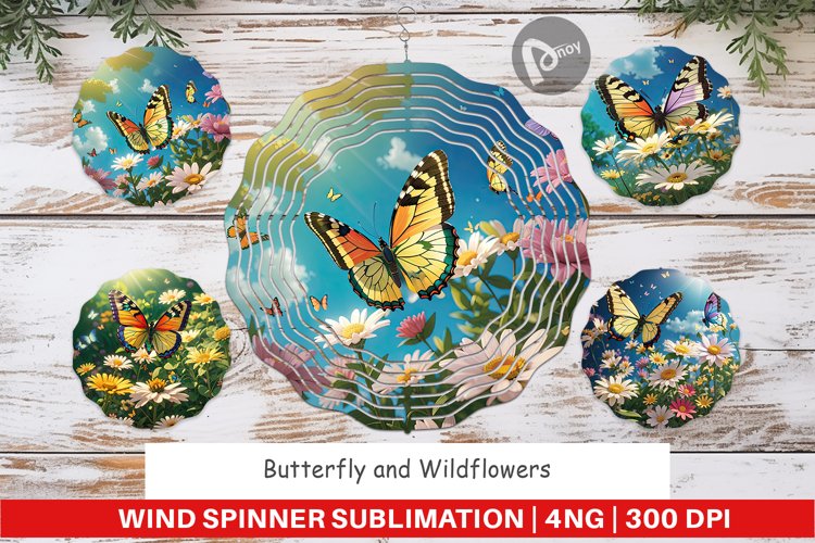 Wind Spinner Butterfly and Wildflowers