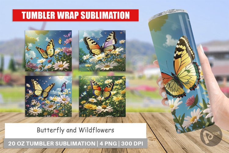 Tumbler Wrap Butterfly and Wildflowers