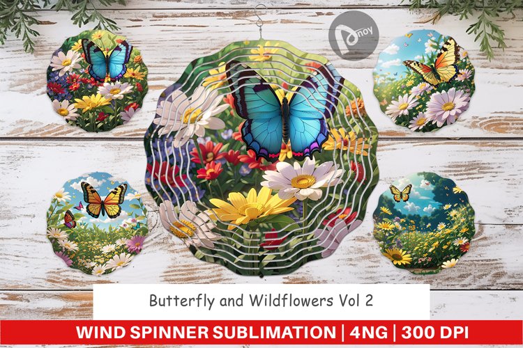 Wind Spinner Butterfly and Wildflowers