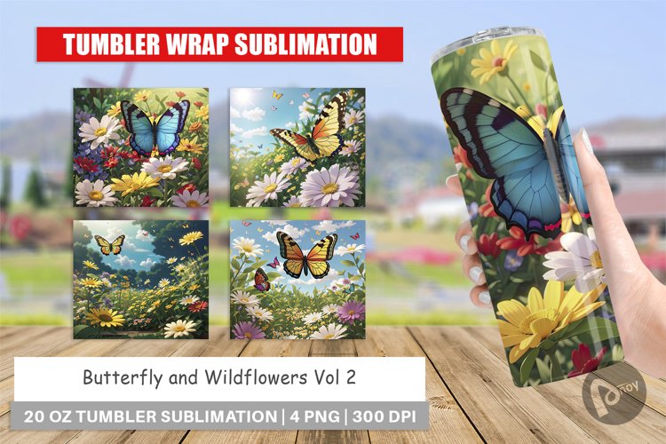 Tumbler Wrap Butterfly and Wildflowers