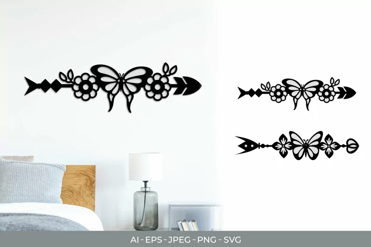 Butterfly and Flowers on Arrow Set