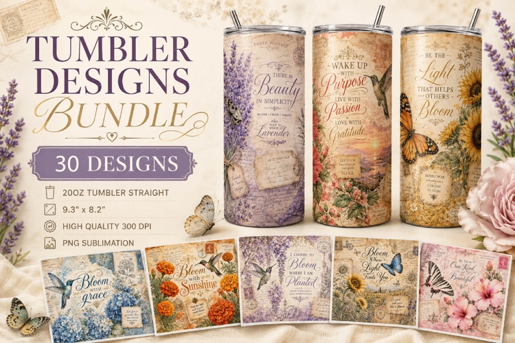 Butterfly Bee Vintage Tumbler Bundle, Inspirational quotes