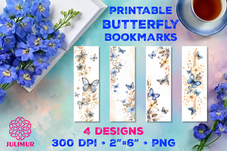 Printable Watercolor Blue Butterfly Bookmarks