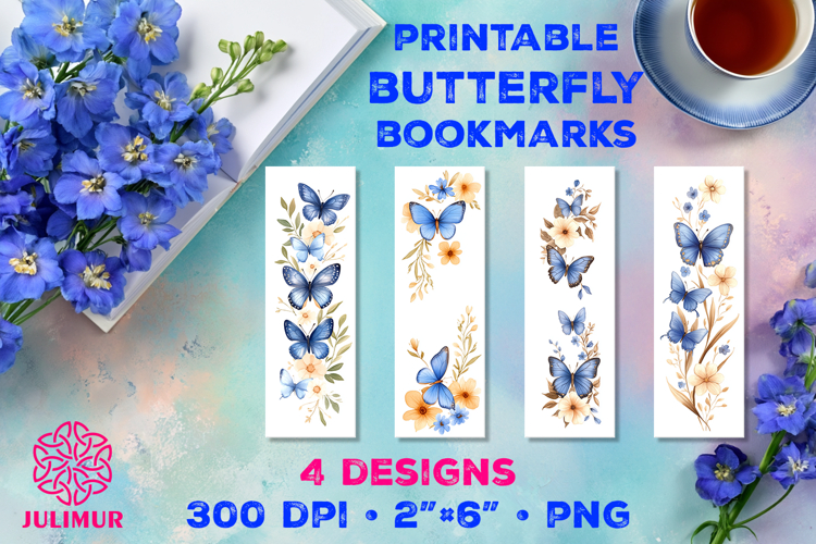 Printable Watercolor Blue Butterfly Bookmarks