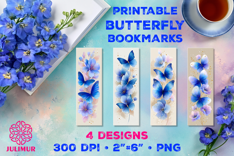 Printable Watercolor Blue Butterfly Bookmarks