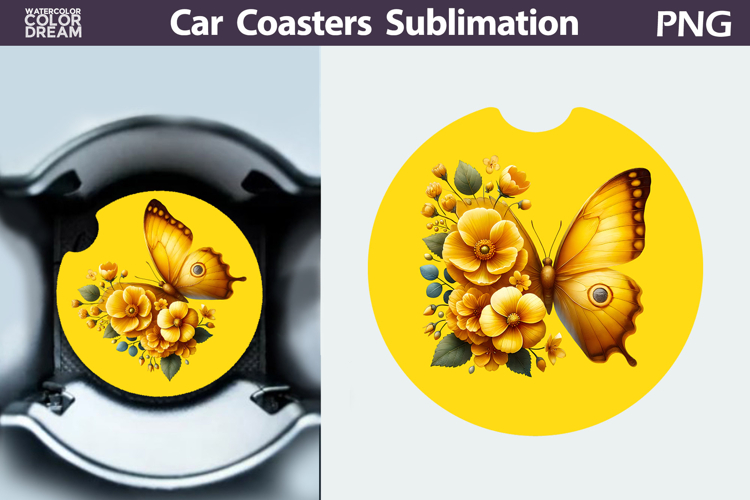Butterfly Floral Car Coaster | Butterfly Flower Sublimation