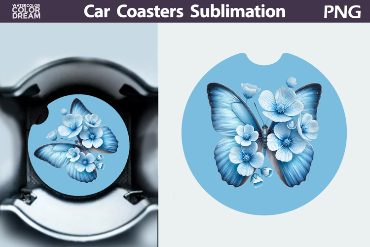 Butterfly Floral Car Coaster | Butterfly Flower Sublimation