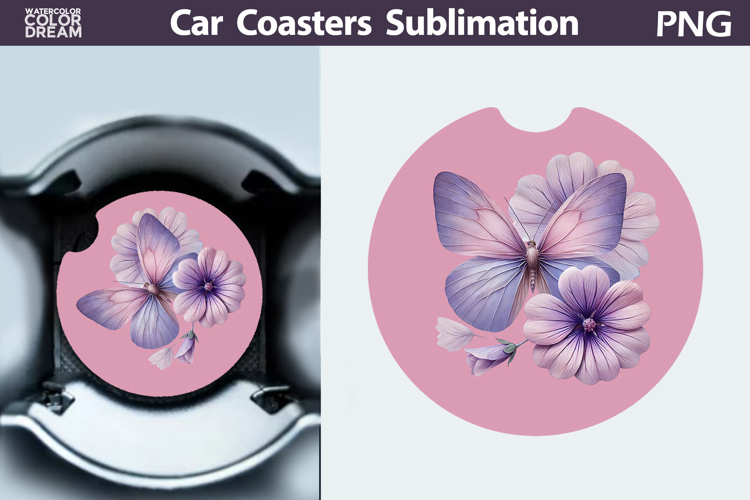 Butterfly Floral Car Coaster | Butterfly Flower Sublimation