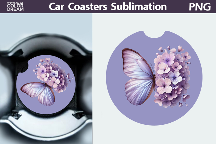 Butterfly Floral Car Coaster | Butterfly Flower Sublimation