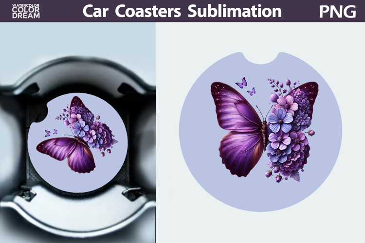 Butterfly Floral Car Coaster | Butterfly Flower Sublimation