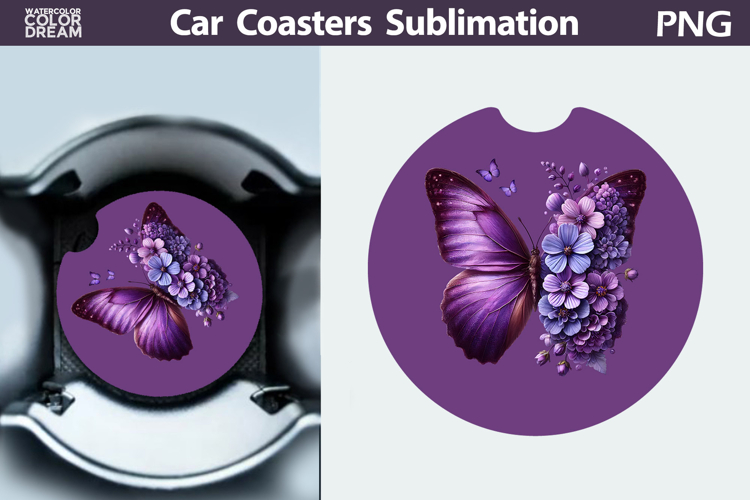 Butterfly Floral Car Coaster | Butterfly Flower Sublimation