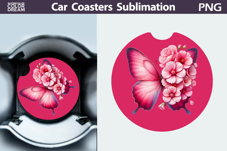 Butterfly Floral Car Coaster | Butterfly Flower Sublimation