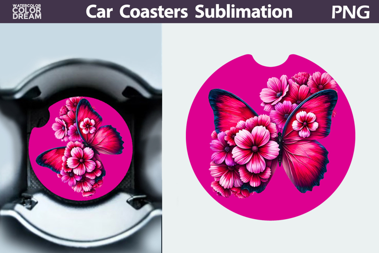 Butterfly Floral Car Coaster | Butterfly Flower Sublimation