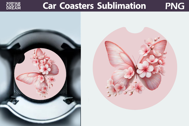 Butterfly Floral Car Coaster | Butterfly Flower Sublimation
